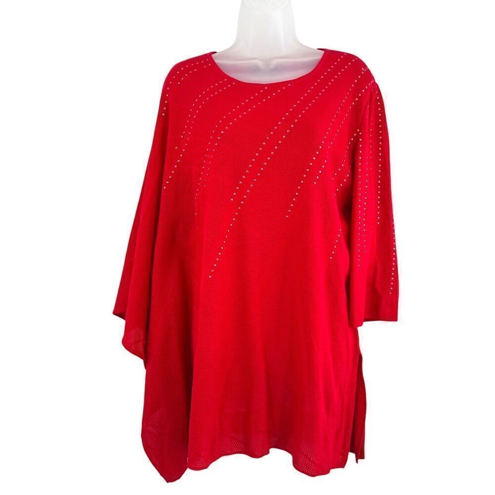 Ming Wang Tunic Top Blouse Size Large Poncho Sleeve Studded Lagenlook Boxy